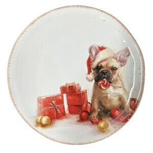 Southern Living Christmas Santa Paws French Bulldog Stoneware Salad Plate